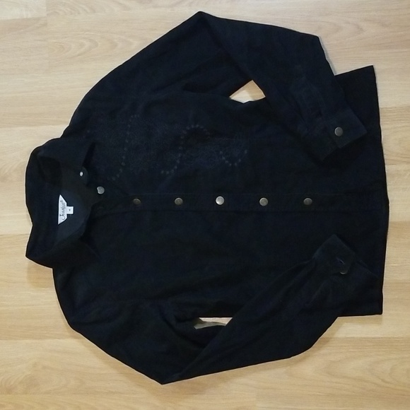 Jessica Tops - Jessica long sleeve black embroidered corduroy button down shirt size 10 EUC